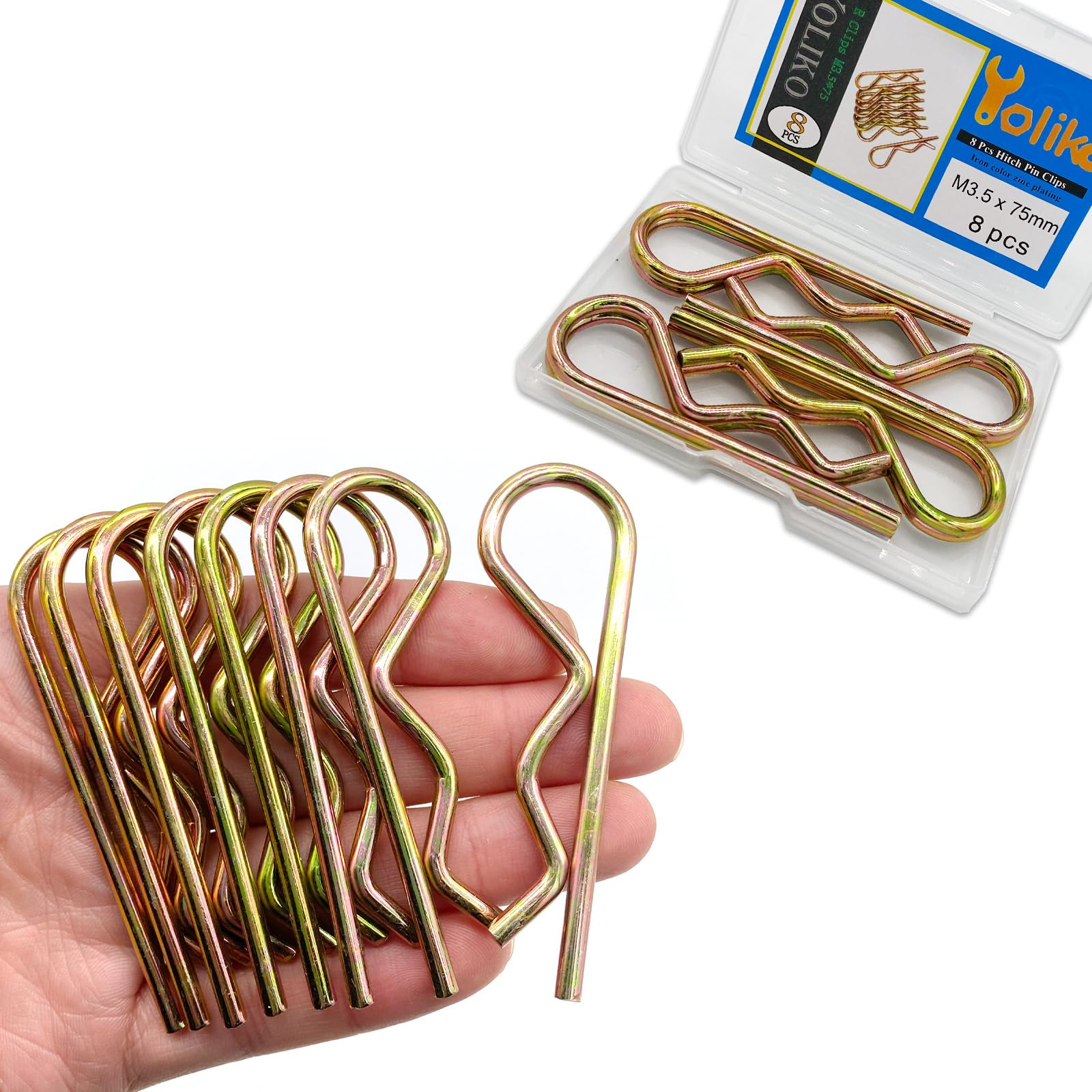 Yoliko 8Pcs Heavy Duty Hitch Pins Clip R Clips Spring Retaining Wire Hair Pins Cotter Pin Strong Spring Tension Large Carter Pin R Clip Large for Trailer Tractor Mower Carts Truck Color zinc M3.5x75mm