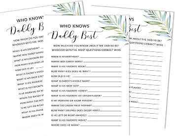 Dinosaur Jungle Animals Who Knows Daddy Best Baby Shower Game Cards Fun Activity Cards Set of 50 Party Theme