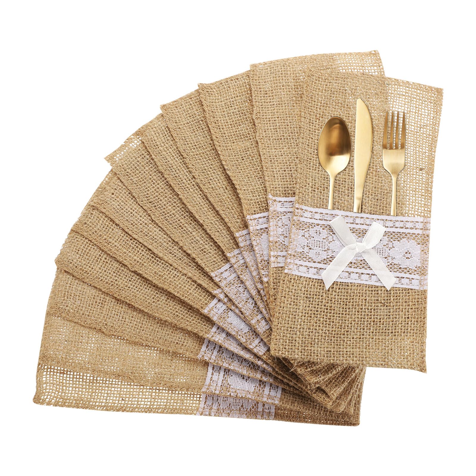 Pochette à couverts en toile de jute pour éviter les tables de mariage ternes ou mal rangées