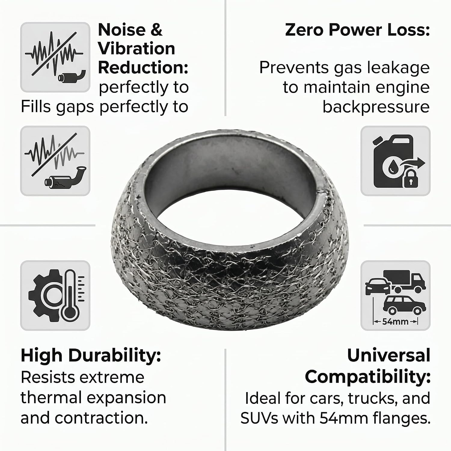Exhaust Donut Gasket ID 65mm (2.56") Graphite Seal Ring, 2PCS Exhaust Manifold Flange Gasket Replacement, Leak-Proof Muffler Seal for Car Truck SUV RV