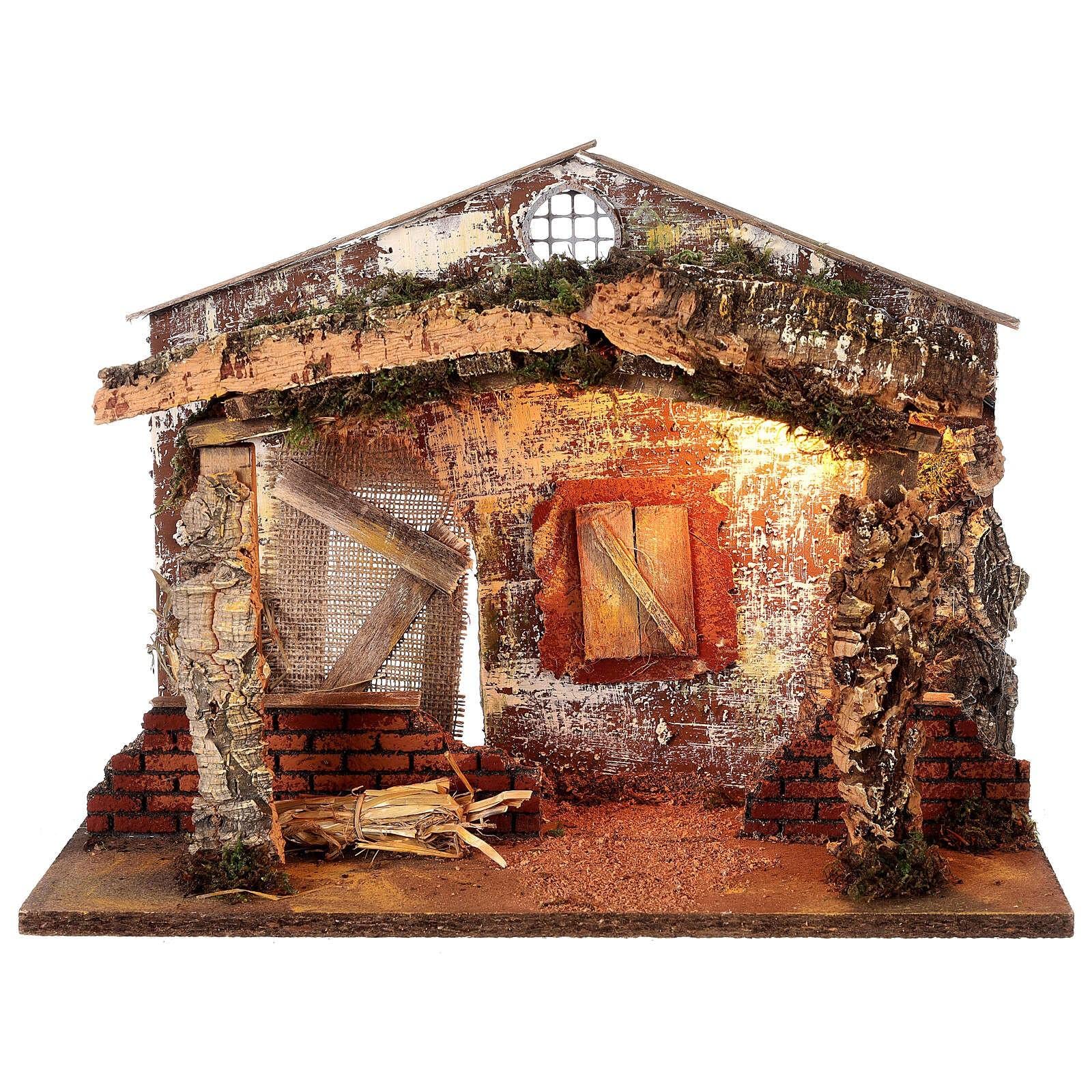 Rossi Rosa Capanna Presepe avec Lumières 42x19x30 cm – Cod. 87466 – Grotte Creuse avec éclairage Chaleureux – Artisanat Italien – Fabriqué en Italie