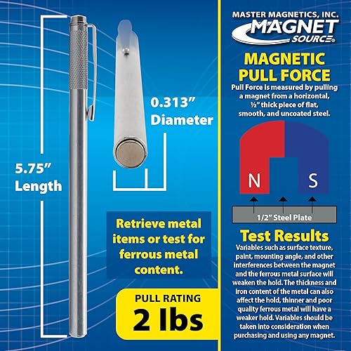 Miniatura 5 de Master Magnetics Herramienta magnética de neodimio con clip de bolsillo, 5.75 pulgadas de longitud, soporte de 2 libras, 07264