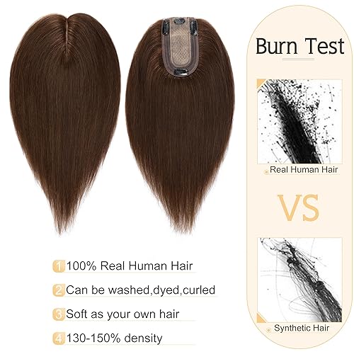 Miniatura 2 de SEGO Toppers de cabello humano para mujer con cabello fino de 2.8 x 5.1 in, base de seda, 100% cabello humano real, con clip en la parte superior, 8