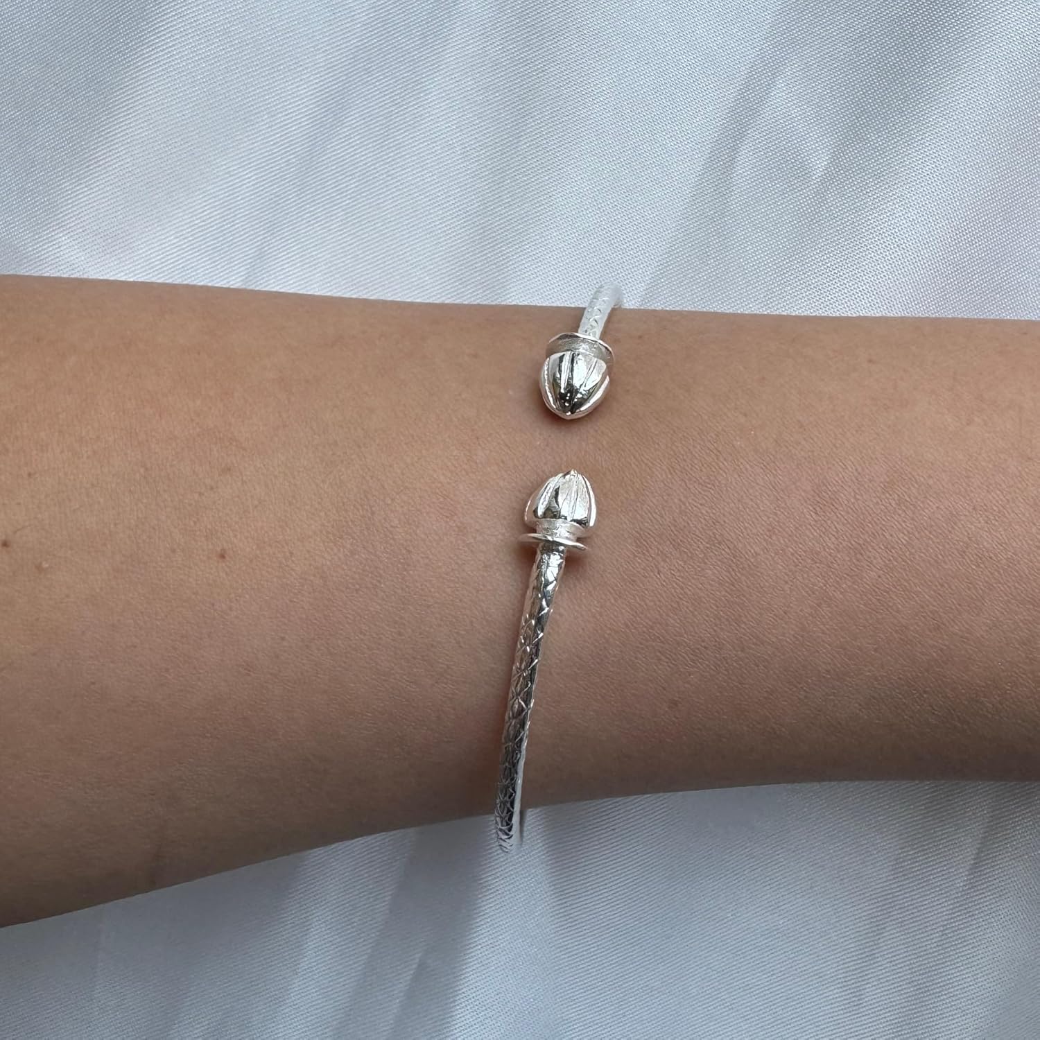 Better Jewelry Solid .925 Sterling Silver Bangle Cuff Bracelet West Indian Bangle with Acorn Ends, 1 piece