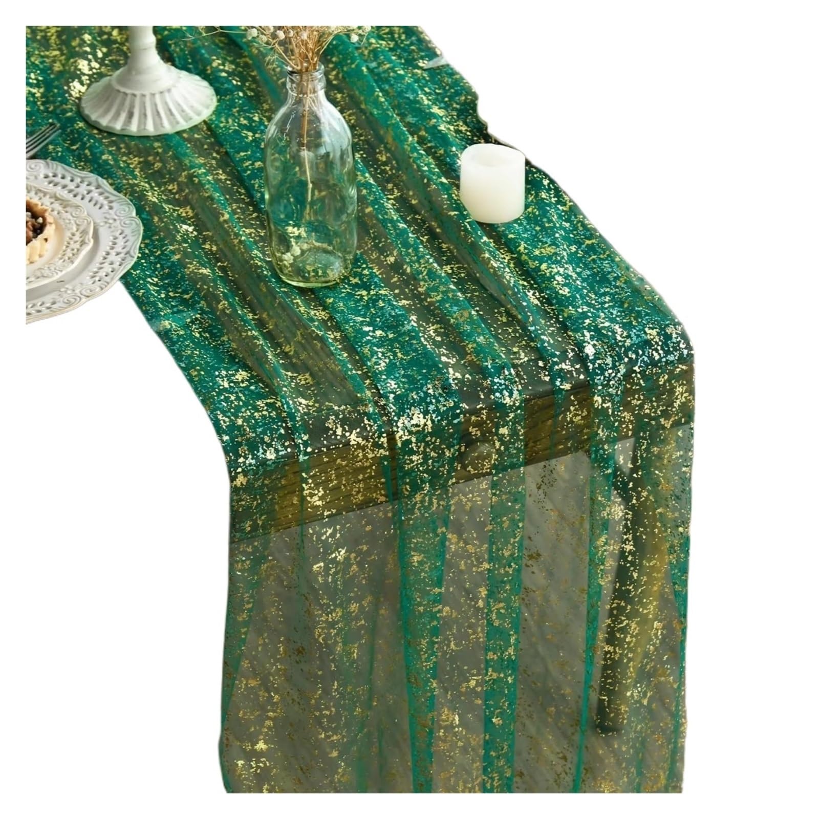 Enmrfvkz Grün Glitter Gauze Table Runner, Glitter Gauze Chiffon Table Runner Metallic Multicolor 70X300-400Cm