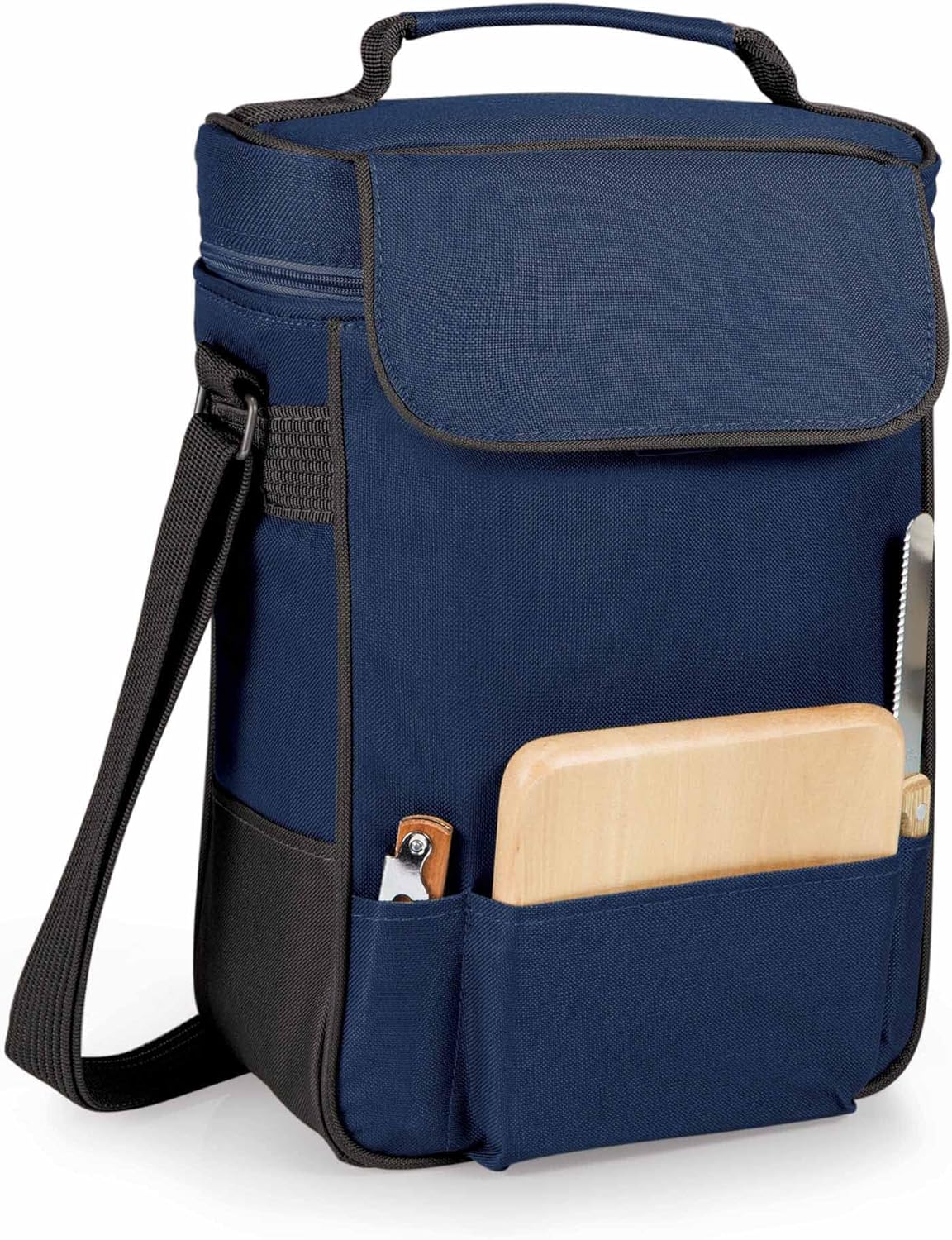 PICNIC TIME Duet Wine and Cheese Tote Bag, Insulated Wine Bag with Cheese Board, (Navy Blue