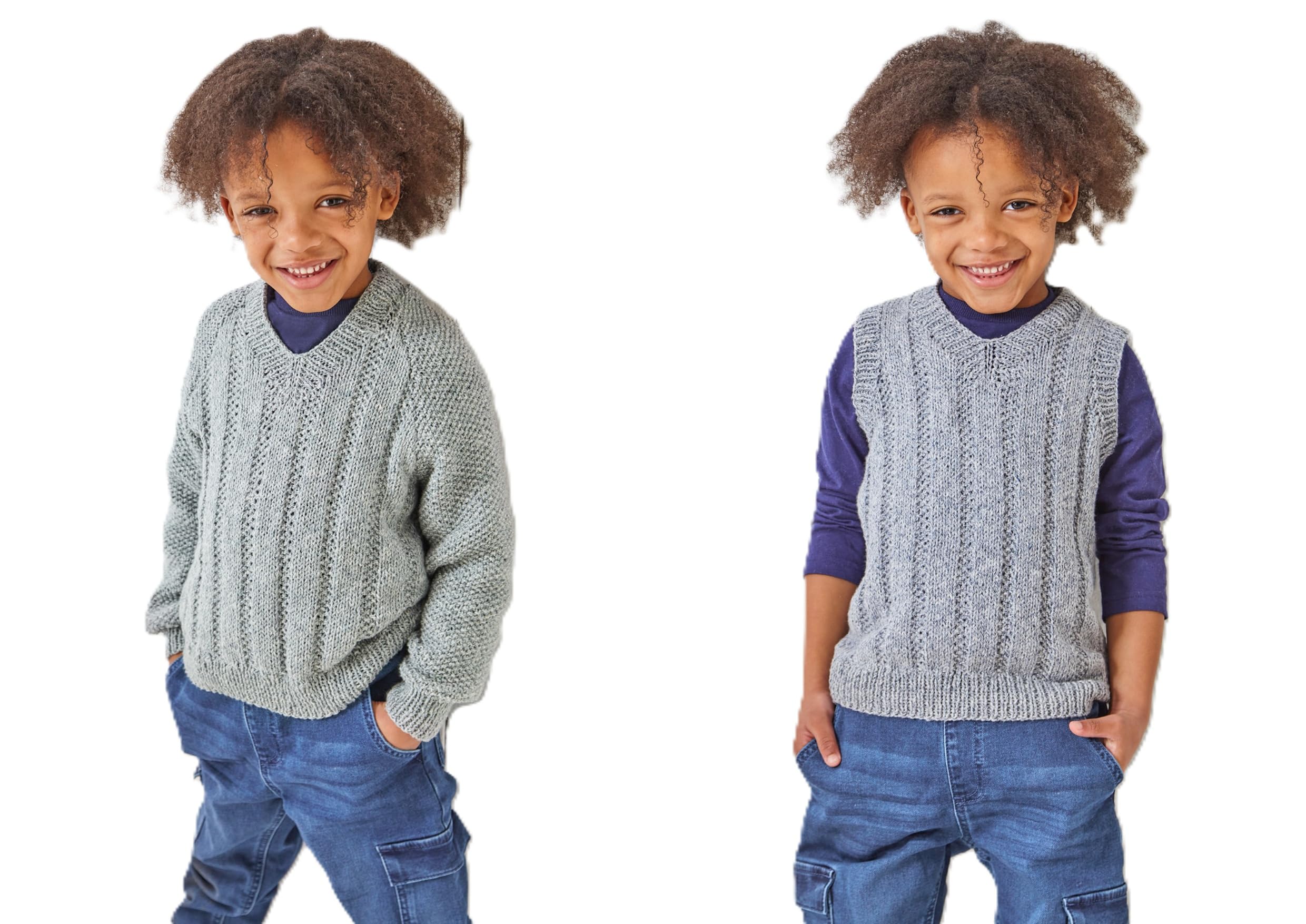 Ribbed Jumper & Slipover Knitting Pattern Kids Girl Boy Fashion Double Knit 6155