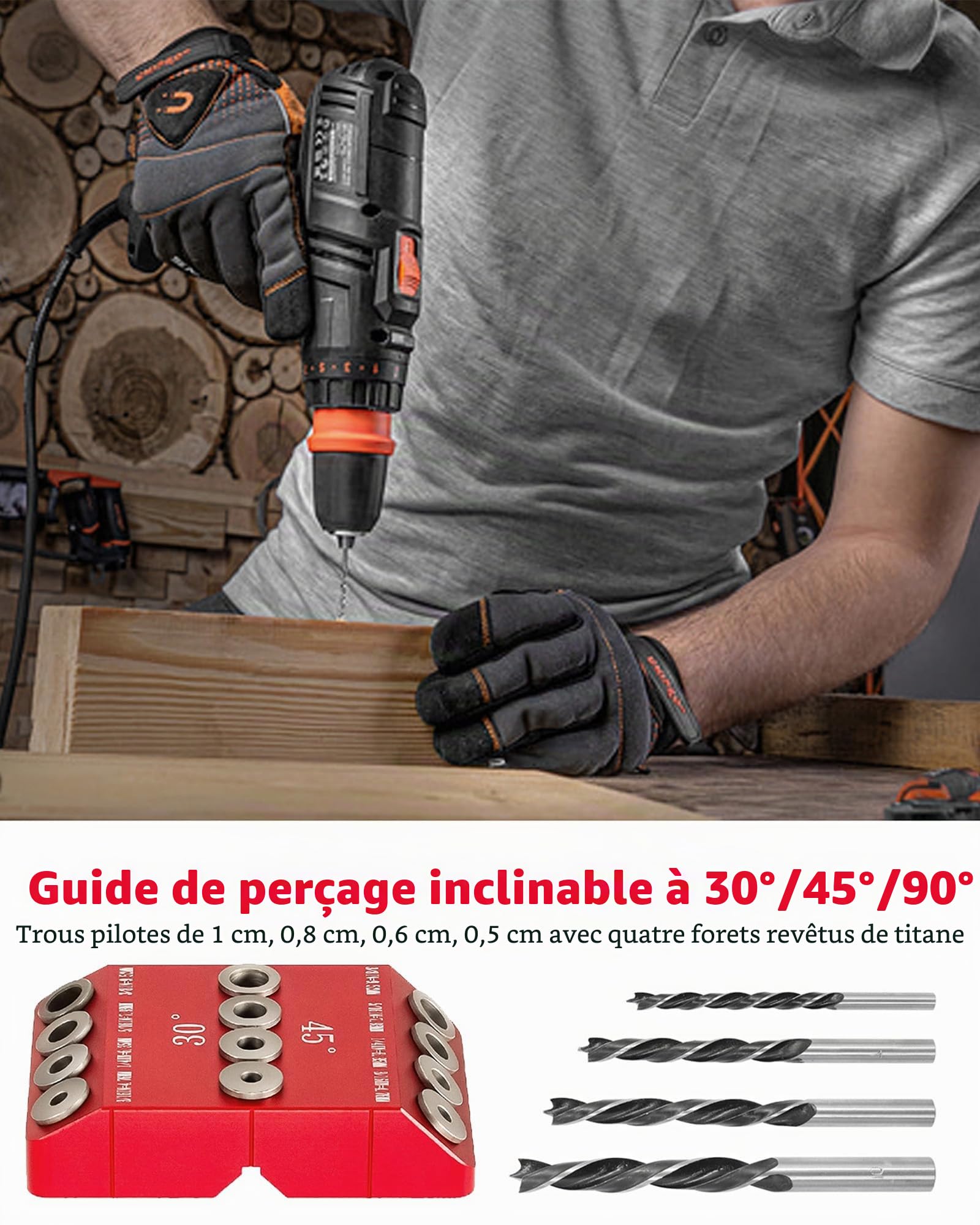 Guide de Percage Bois d'angle 30/45/90°: Guide des Tailles Gabarit de Perçage Réglables en angle pour Perpendiculaire du Bois et du Métal