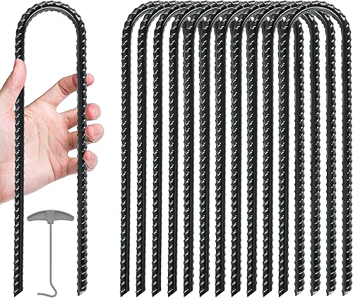 Gtongoko Paquete de 12 anclajes de estacas para trampolín de viento alto, anclajes de suelo de 12 pulgadas resistentes, kit de anclaje de amarre