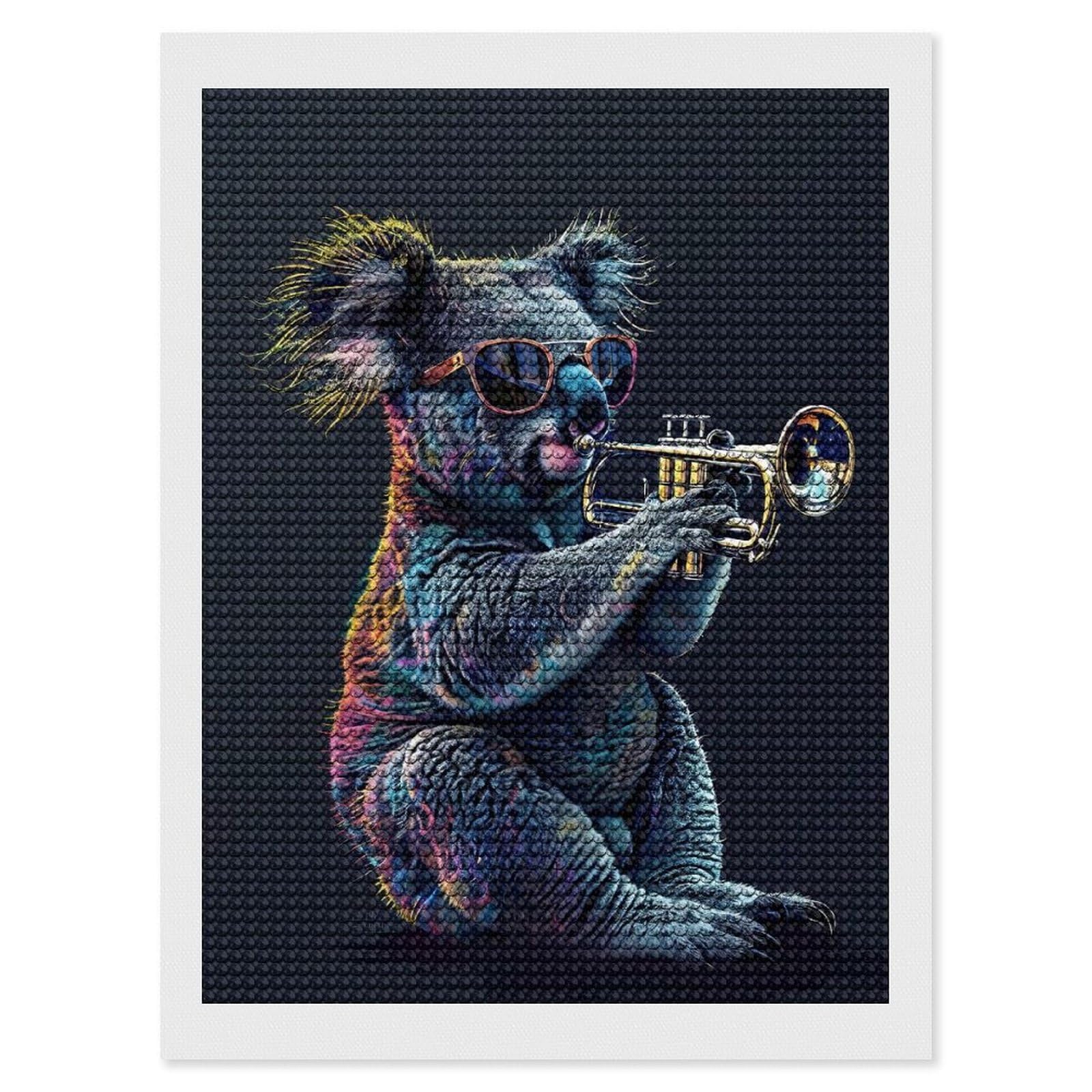 Junmoney Koala Trumpet Diamond Painting Canvas Set 12"x16", for Women, Pleasing Wall Art Project, Aesthetic Room Decor, Gift Idea