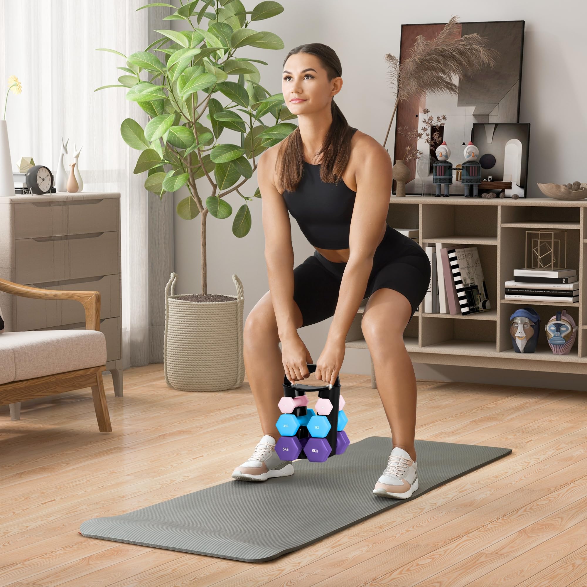 SPORTNOW Lot d'haltères hexagonaux, haltères musculation, avec support convertible d'haltères, pour entraînement à domicile, kettlebell, exercice d'haltérophilie