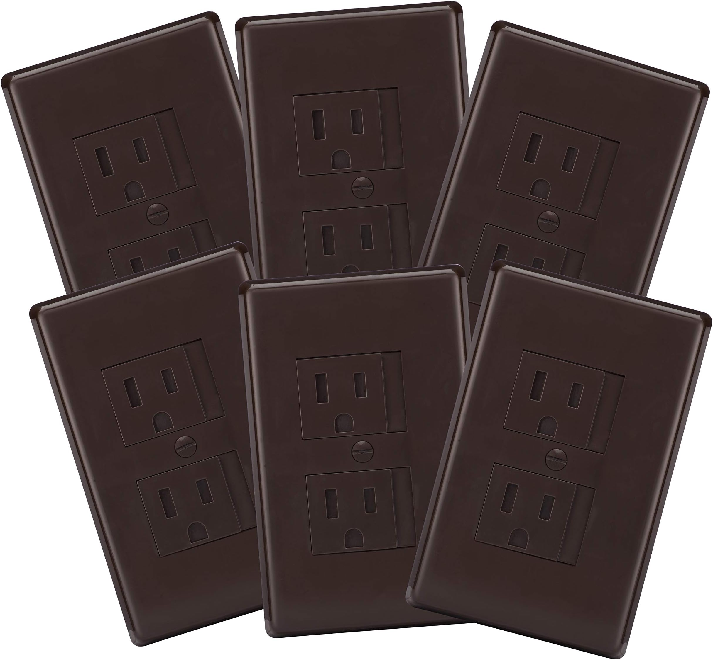 6-Pack Safety Innovations Self-Closing (1Screw) Standard Outlet Covers - An Alternative To Wall Socket Plugs for Child Proofing Outlets, (Espresso)