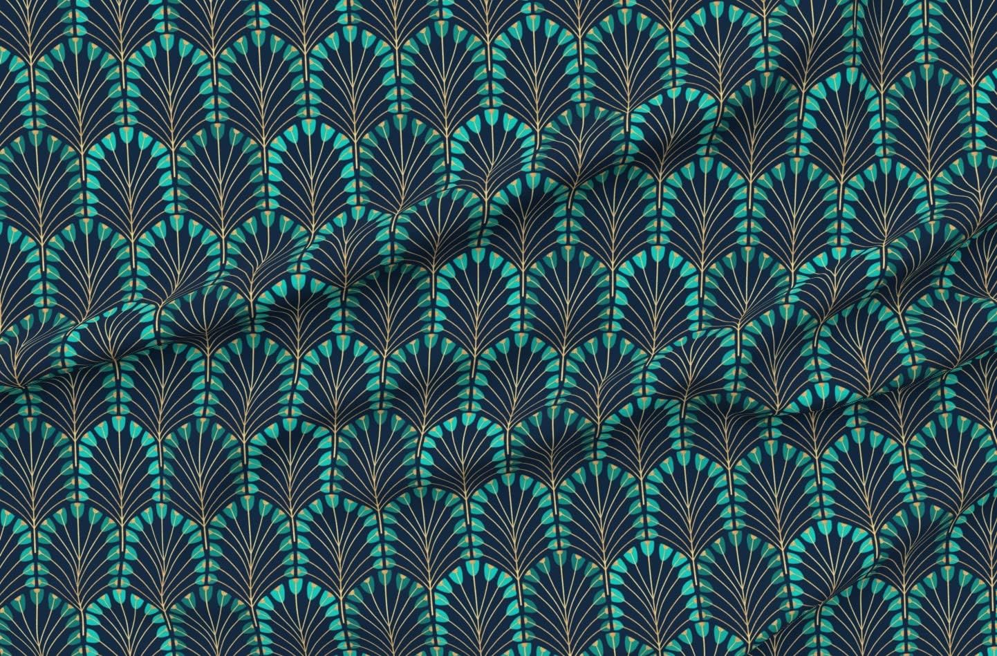 Spoonflower Fabric - Small Floral Geometric Art Deco Feather 1920S Printed on Petal Signature Cotton Fabric Fat Quarter - Sewing Quilting Apparel Crafts Decor