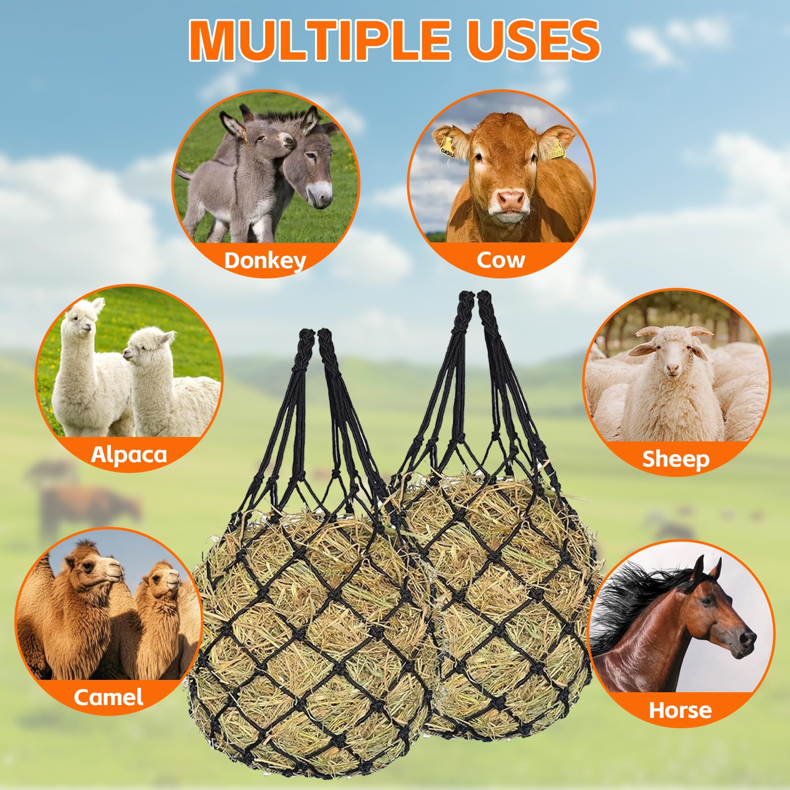 2 Pièces Filets à Foin, Mailles Fines 5X5cm, Portable Filet a Foin Cheval Robuste et Durable, Cela Peut Ralentir la Vitesse à Laquelle Cheval Mange et Réduire Gaspillage D'aliments (Noir)