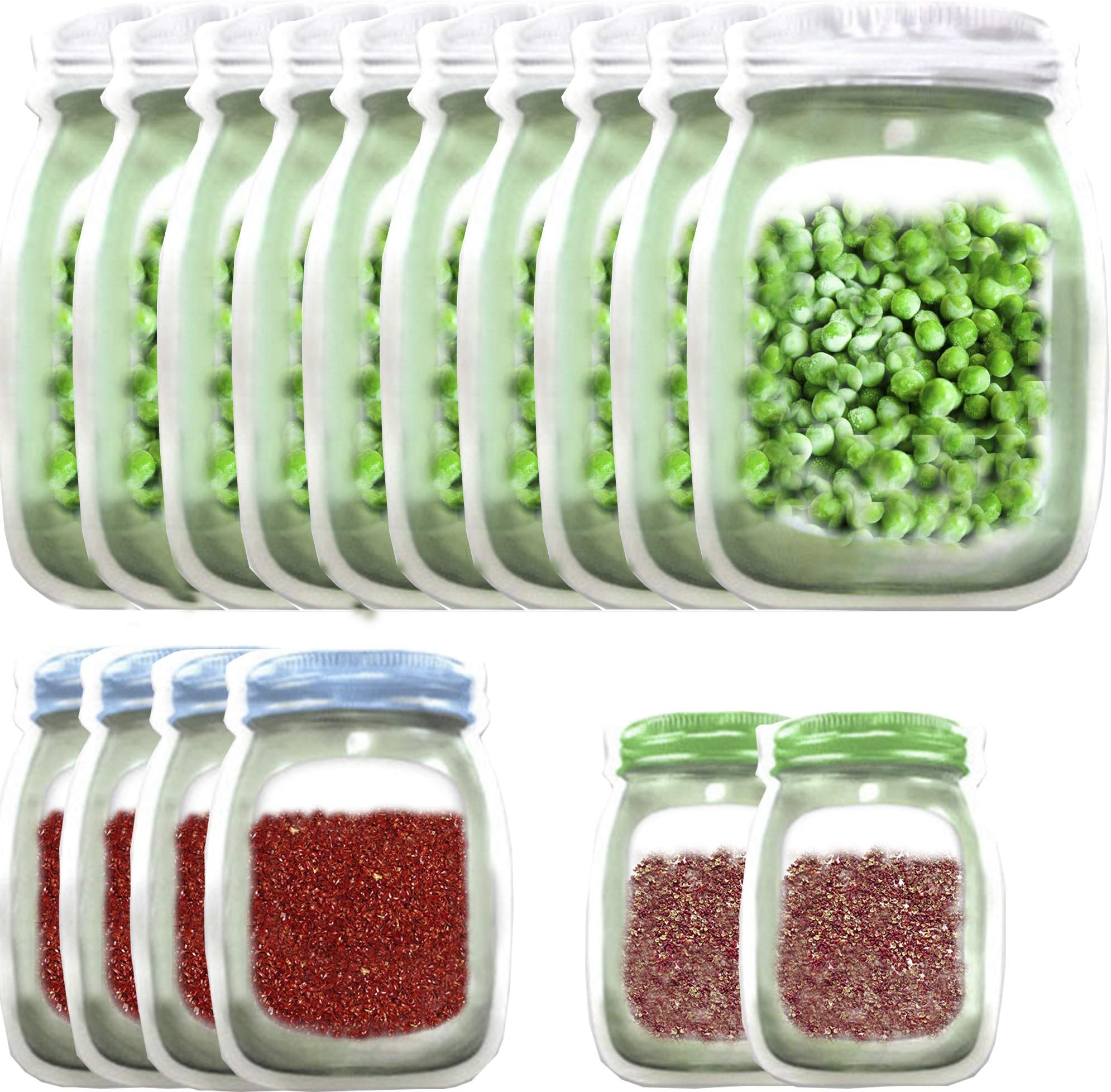 20 PCS Mason Jar Zipper Bags Storage Reusable Food Bag for Snack Sandwich Nuts Cookies Airtight Zipper Sealed Baggies Leak-Proof