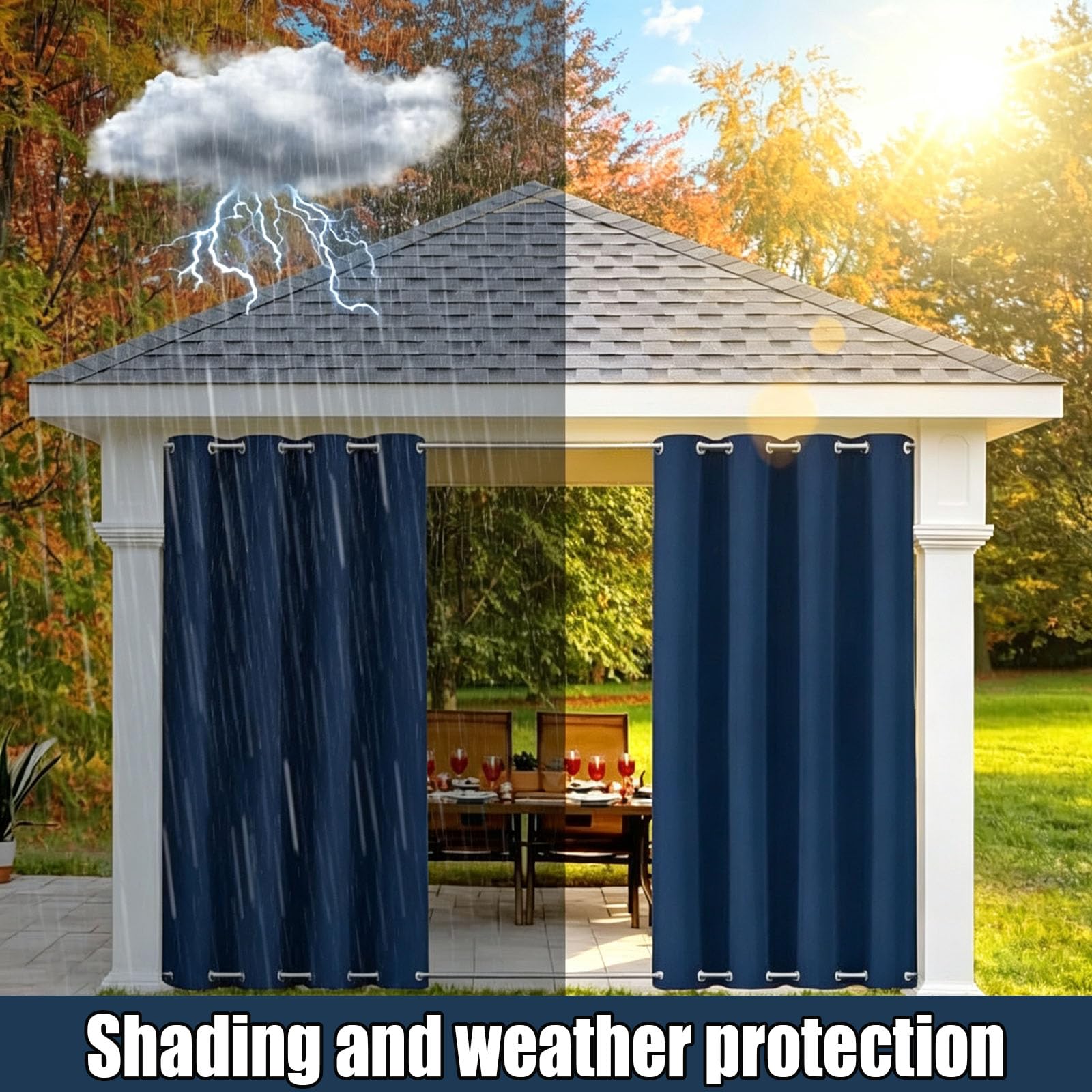 Zasłony Zewnętrzne 50 x 260 cm Niestandardowy Rozmiar, Wodoodporna, Markiza Przeciwsłoneczna, Zasłona Tarasowa, Ekran Prywatności Zasłony Na Taras Do Patio I Altany, Granatowy