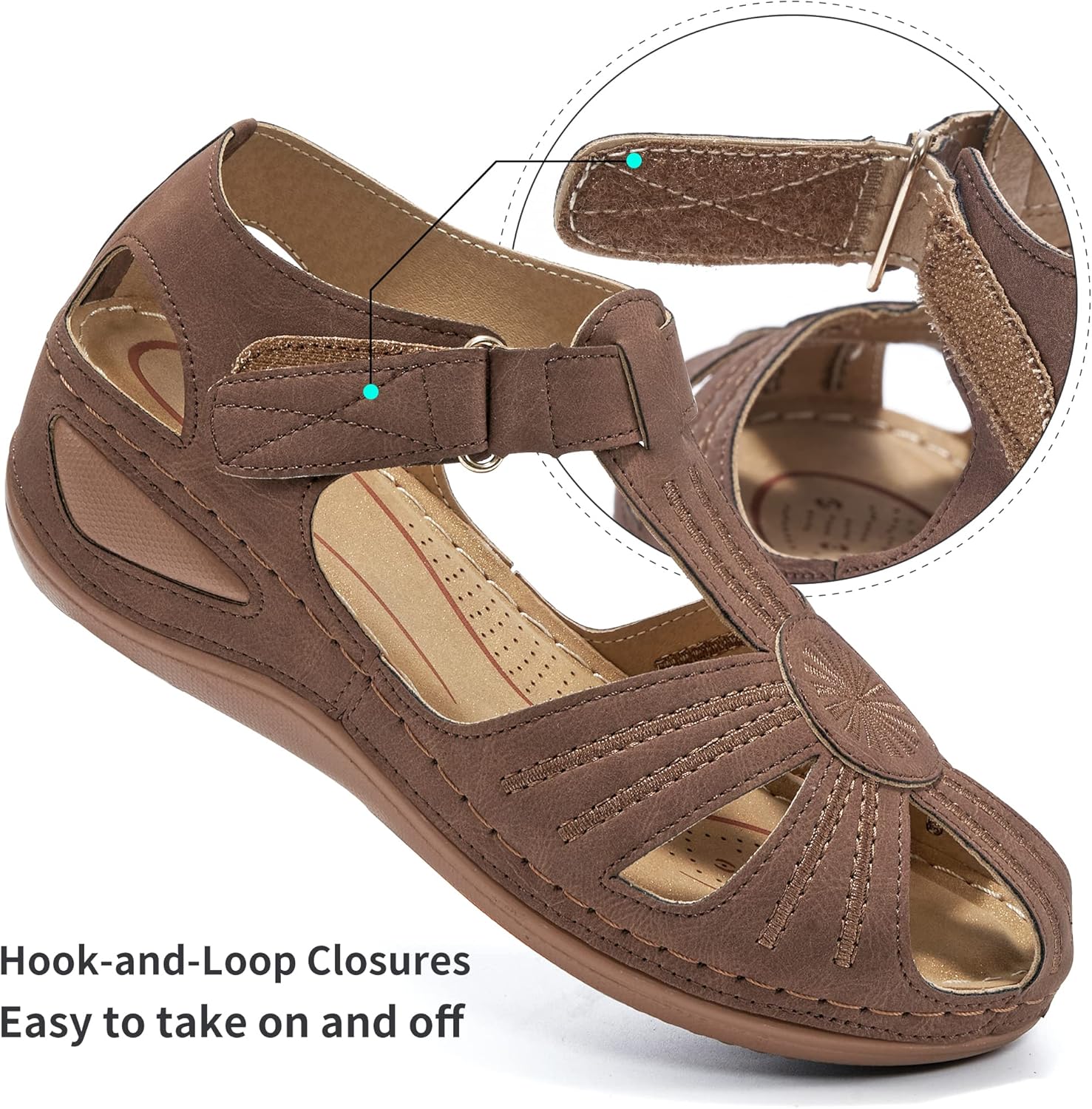 DUOYANGJIASHA Womens Sandals Dressy Summer Beach Bohemia Ankle Strap Causal Comfortable Closed Toe Wedge Shoes for Outdoor 8.5 Brown image 3 of 5 B08R89D4WQ