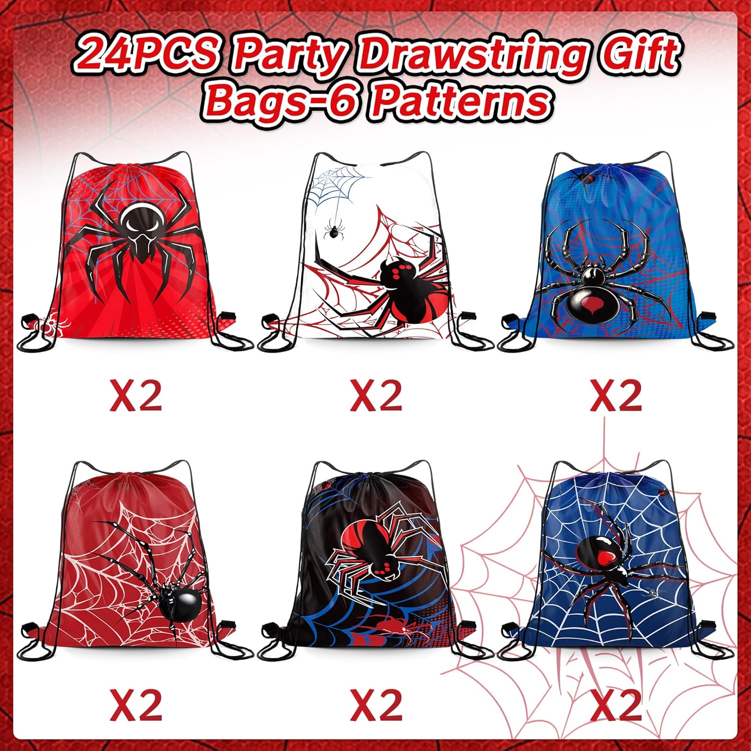24PCS Spider Drawstring Goodie Bags - Spider Web Birthday Party Favors Candy Treat Bags for Birthday Party Decoration Supplies Backpack for Kids Boys & Girls - Image 4
