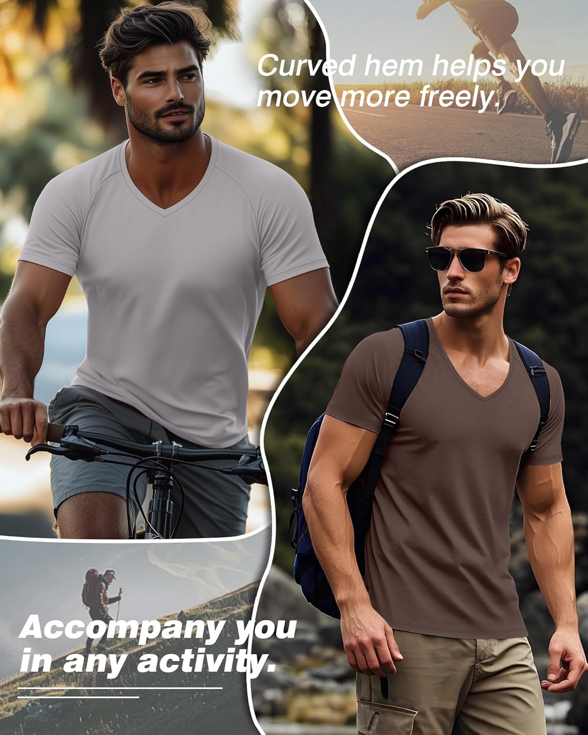 Riyiper 3 Pack Men's Short Sleeve V Neck T-Shirts Raglan Curved Hem Shirts Casual Basic Tops Soft Summer Stretchy Tees - Image 4