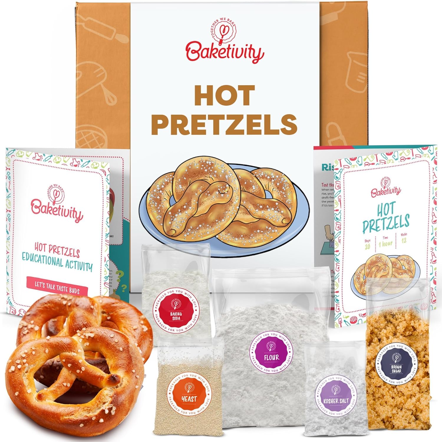 Baketivity Pretzel Making Kit for Kids 5-12+ | Complete Baking Set with Pre-Measured Ingredients, Tools & Recipe - Fun Family Gift