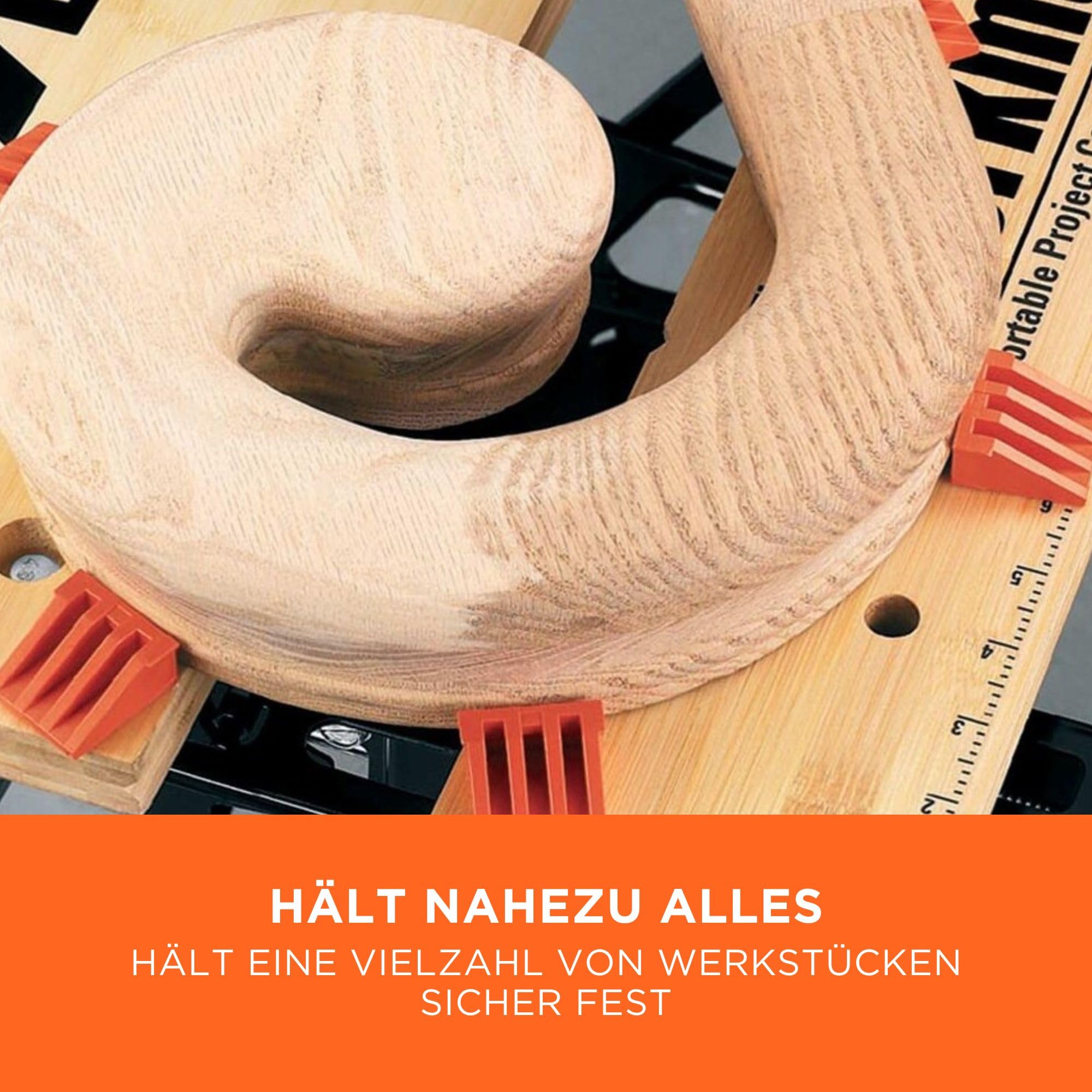BLACK+DECKER Workmate Flexible Universal-Werkbank (klappbarer Sägebock – Arbeitstisch mit großer Arbeitsfläche, verstellbare Spannbacken, bis 250 kg belastbar, 74 x 25 cm) WM825-XJ