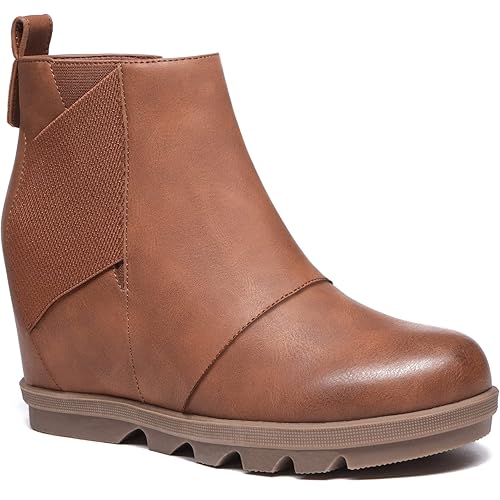 Athlefit Women's Wedge Boots Comfortable Ankle Wedge Booties