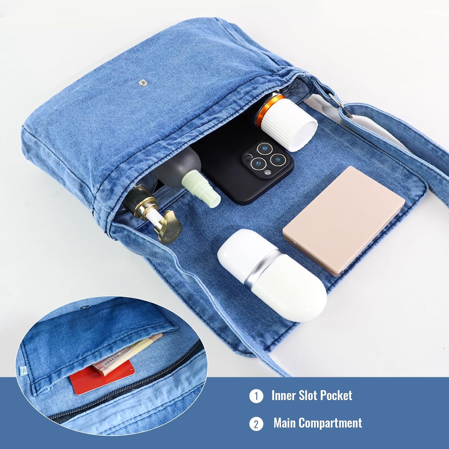 Crossbody Purse for Women Men, Trendy Small Shoulder Bag Denim Cross Body Handbags with zipper Adjustable Strap - Image 5