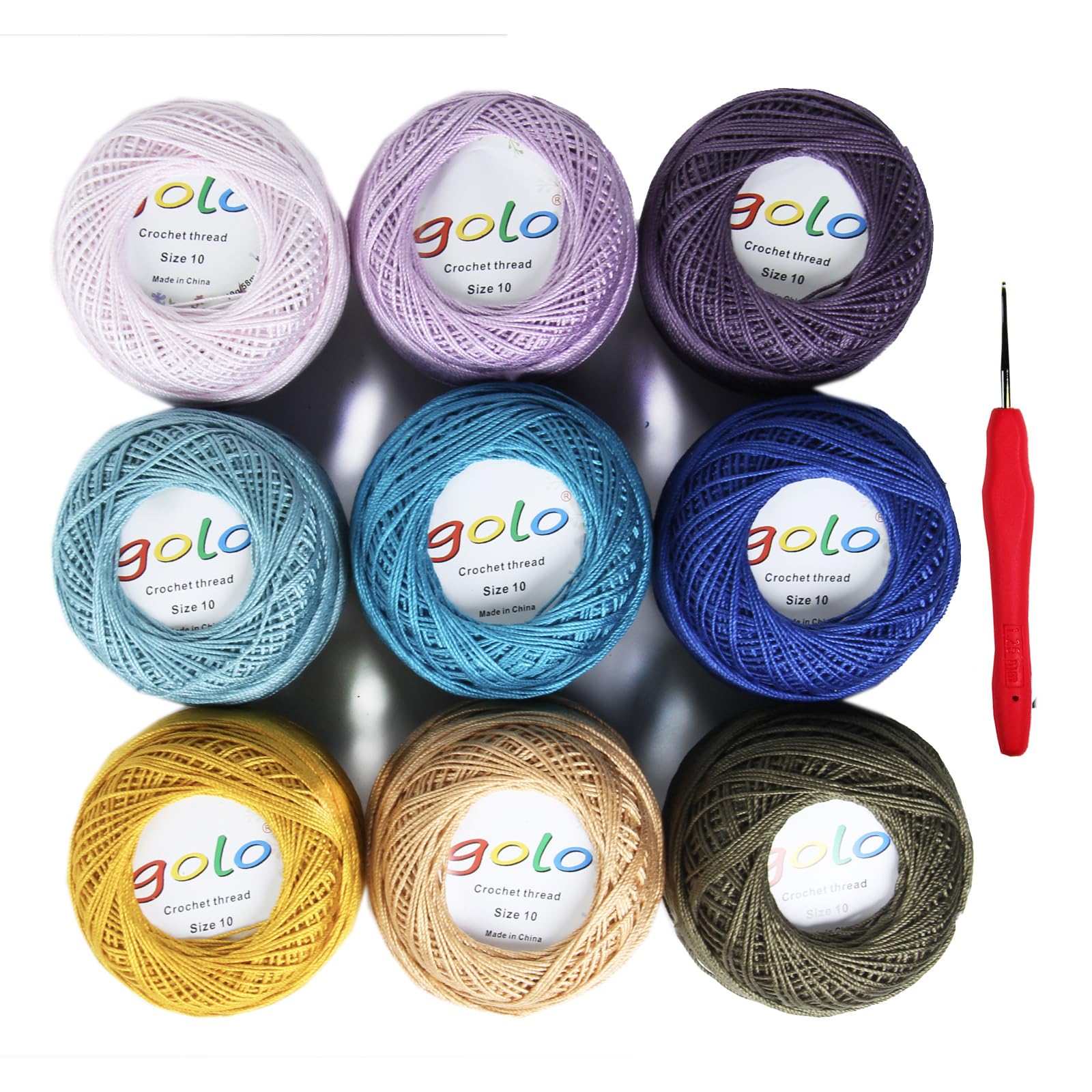 golo Crochet Thread Size 10 Embroidery Thread 10g X 9 Crochet Yarn for Hand Knitting