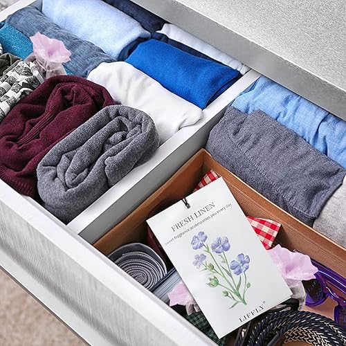 Miniatura 3 de Paquete de 14 sobres perfumados para cajones y armarios, lavanda y sándalo de lino fresco