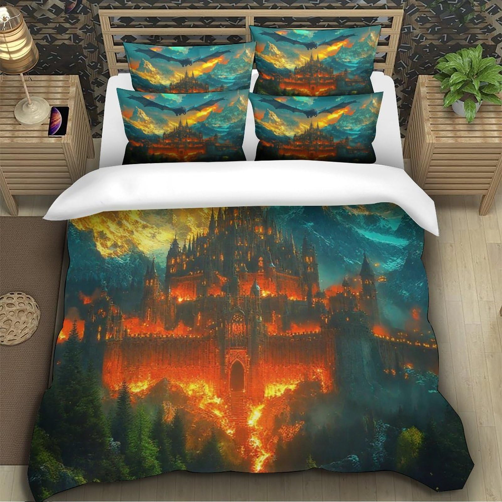 Parure housse de couette dragon du mal 3D en microfibre premium de taille lit simple 140x200