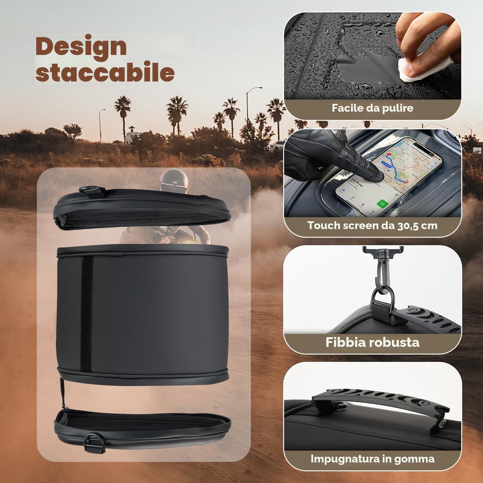 ROCKBROS Borsa da serbatoio per moto, 14 l, rigida, navigazione, impermeabile, cerniera, casco