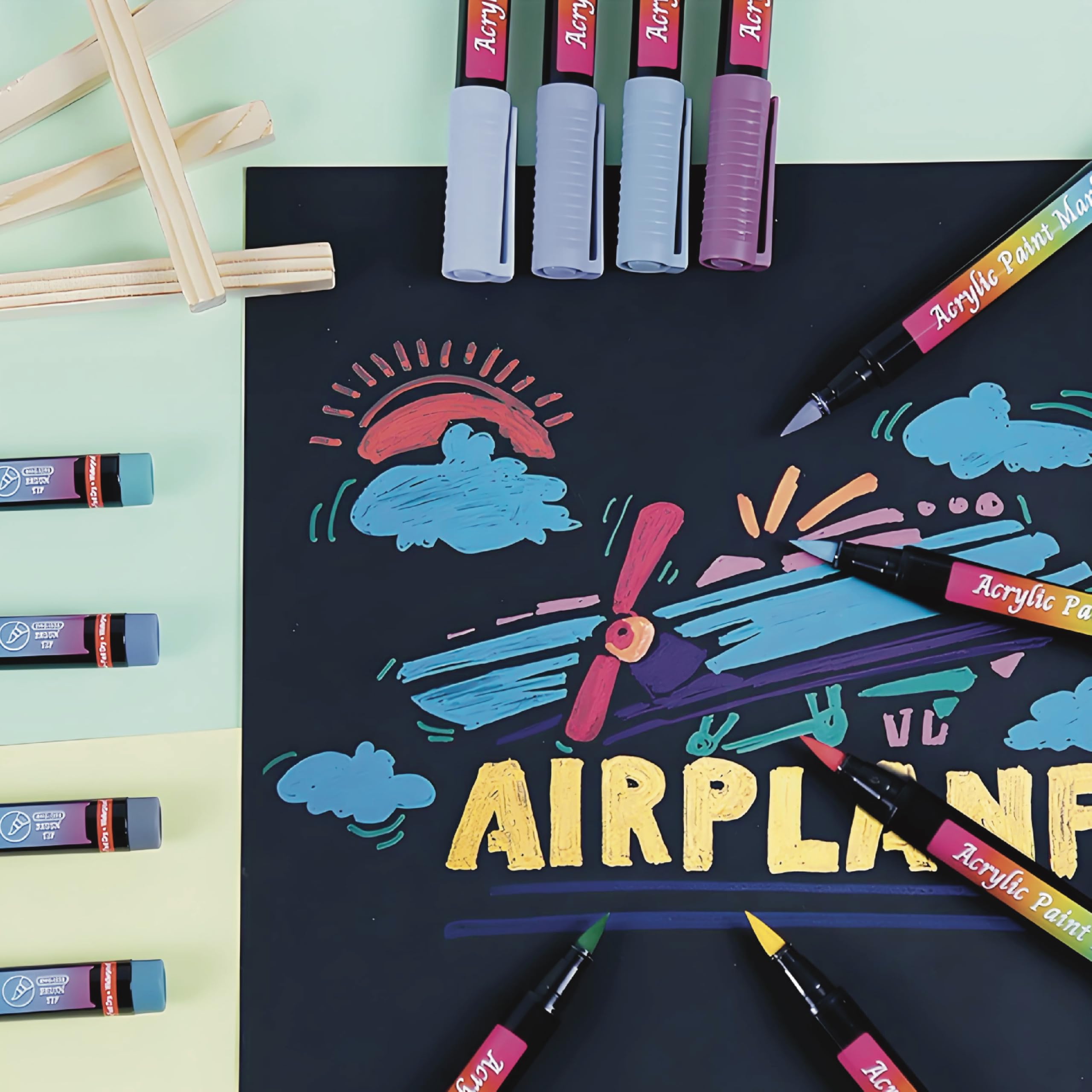 24 Colors Acrylic Paint Markers, Brush Tip Acrylic Markers, Paint Pens Marker, Quick-Drying & Anti-Fading, For Stone, Wood, Canvas, Ceramic, Plastic, Glass, DIY Crafts