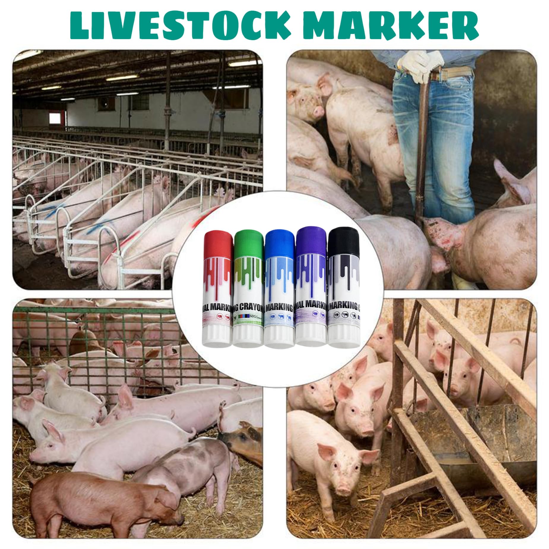 Marqueurs de crayon du bétail, marqueur de bétail 8pcs ensemble 4 couleurs marqueur haute visibilité Identification animale Prod pour cochon, vache, accessoires marquage moutons chèvre