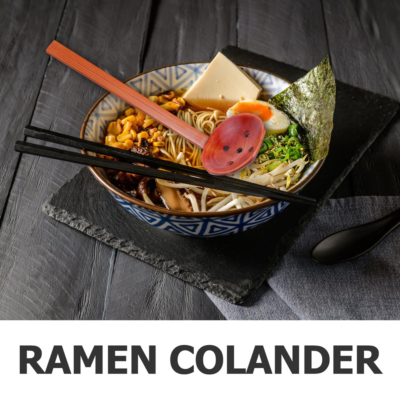 Alipis Cuillère-passoire en Bois de Nanmu pour Ramen Louche à Fentes Naturelle Manche Antidérapant, Ustensile Cuisine Polyvalent pour Égoutter Pâtes et Nouilles, Accessoire Solide