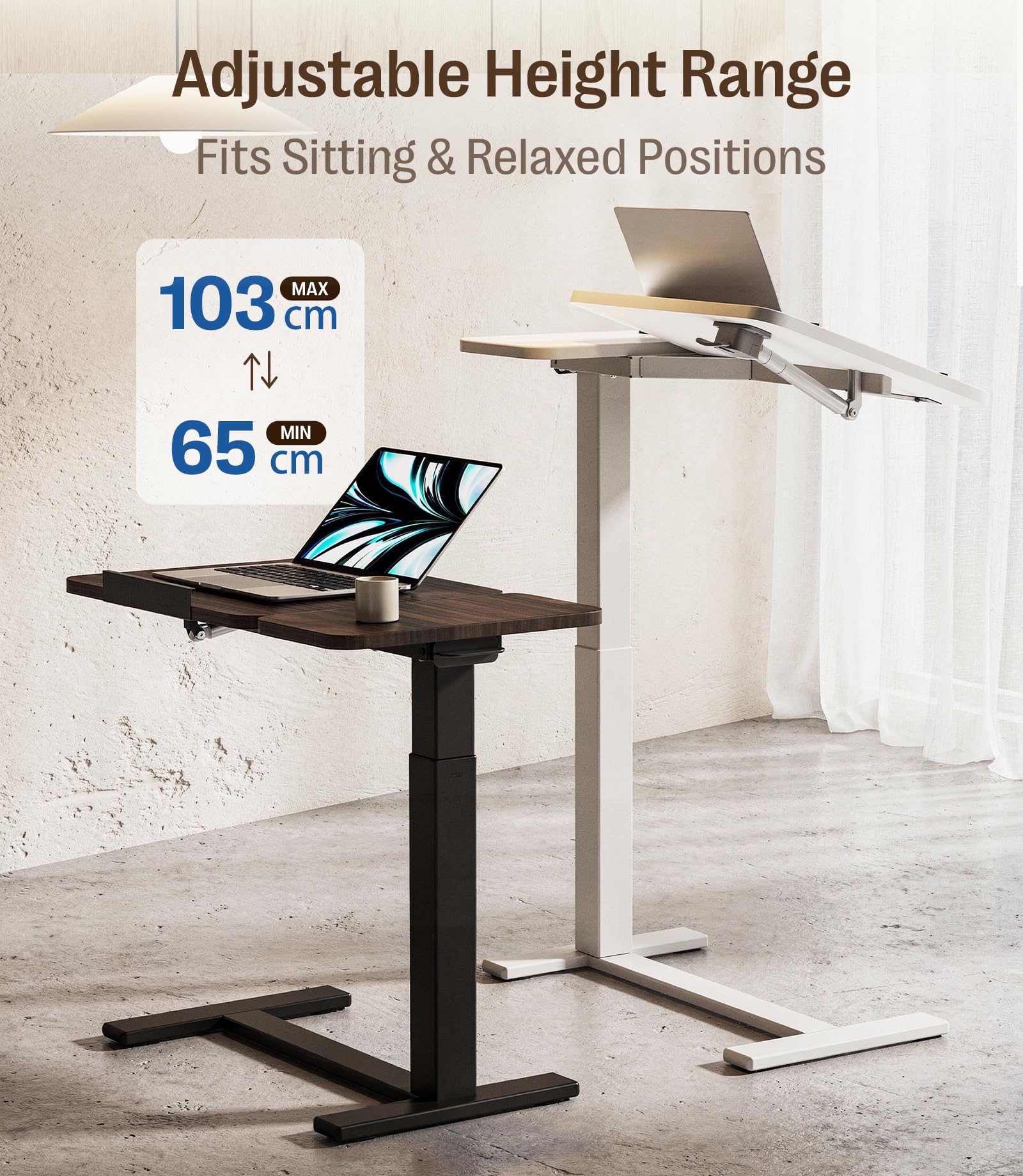 MAIDeSITe Table d’appoint en Forme C avec roulettes, Table réglable en Hauteur avec Plateau inclinable Double et butée, idéale pour Soins, Lecture et télétravail（Blanc）