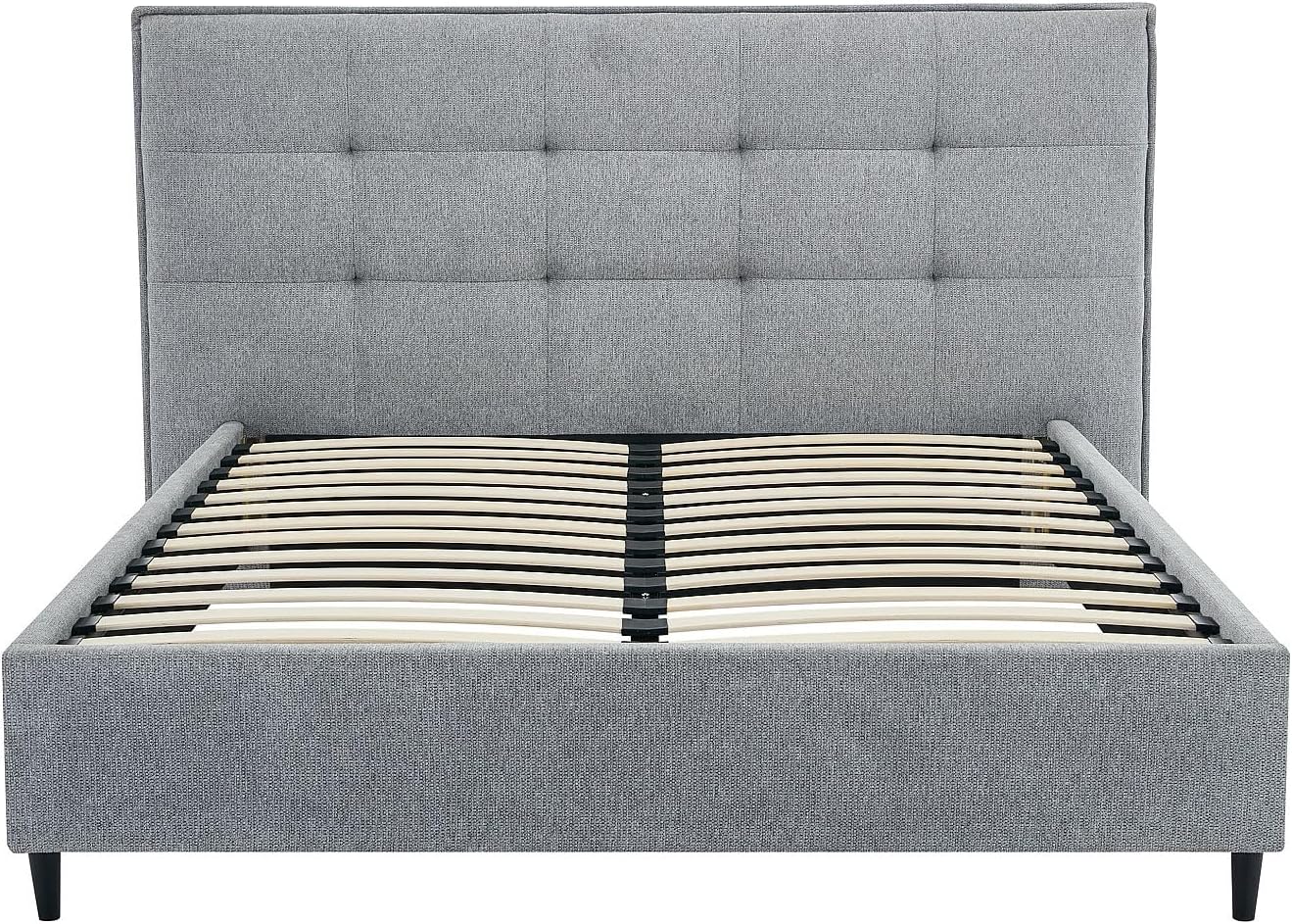Англед view of the Nirpio bed frame without mattress, showing the slatted base and frame connections