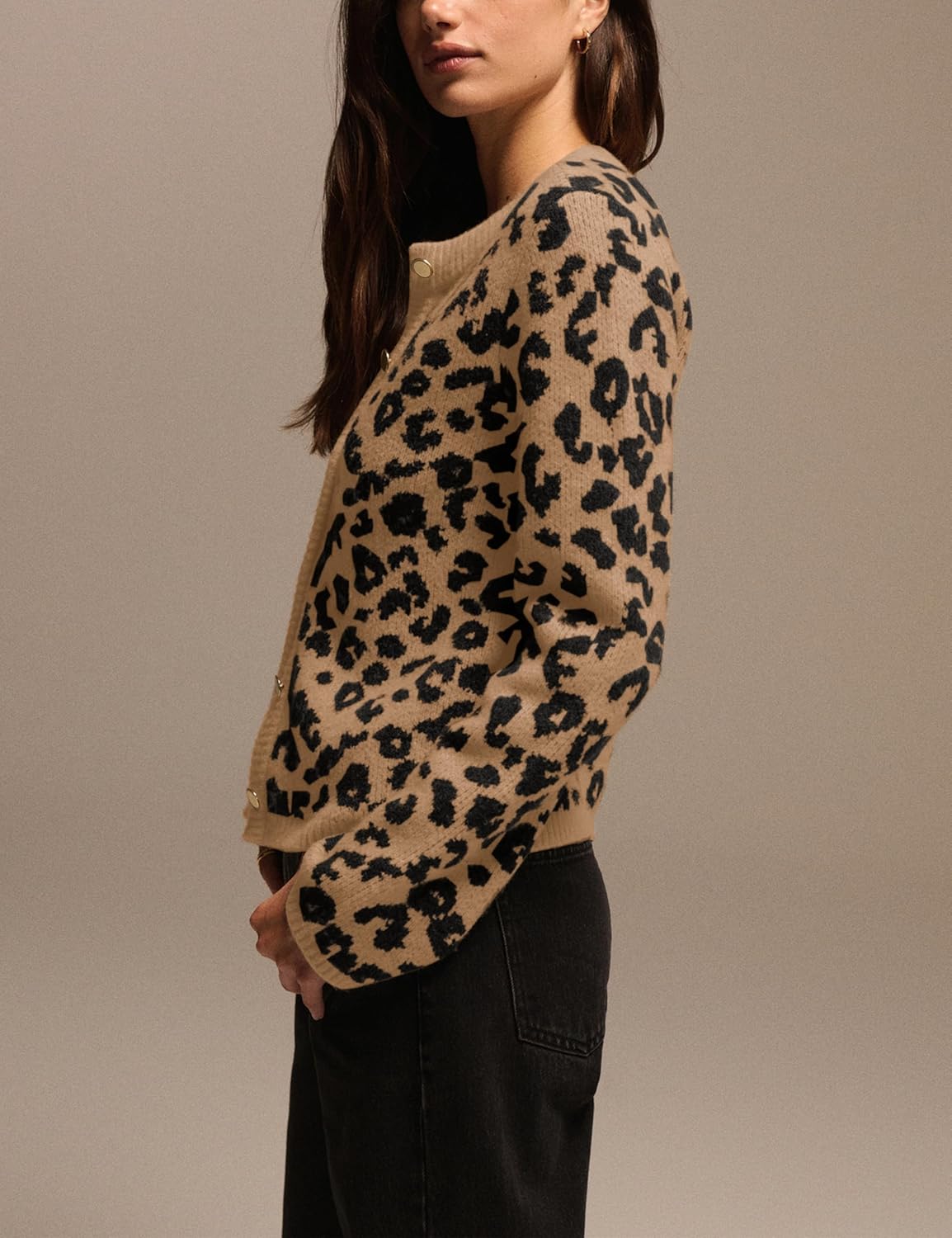 Leopard Print Cardigans for Women Cheetah Open Front Sweaters Button Down Knit Fall Clothes Long Sleeve Outwear Coats - Image 4