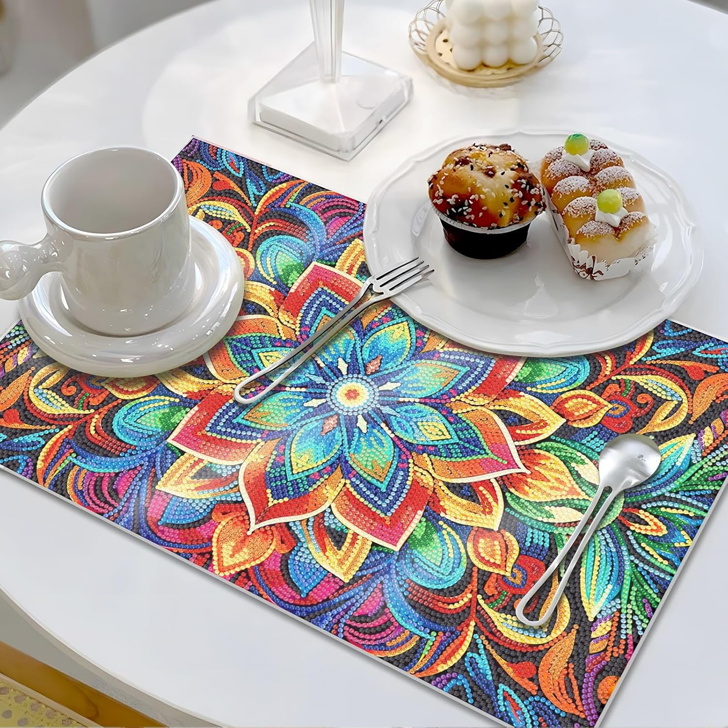 Generic 4pc DIY Non-Slip Diamond Art Painting Table Mats with PET Dust Cover for Kitchen, Dining, Party Tables