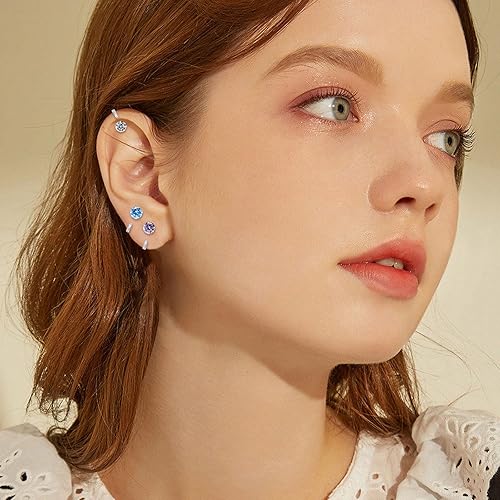 Miniatura 5 de Small Huggie Half Hoop Earrings CZ Tiny Cartilage Hypoallergenic Stud Earrings for Women Teen Girls (blue)