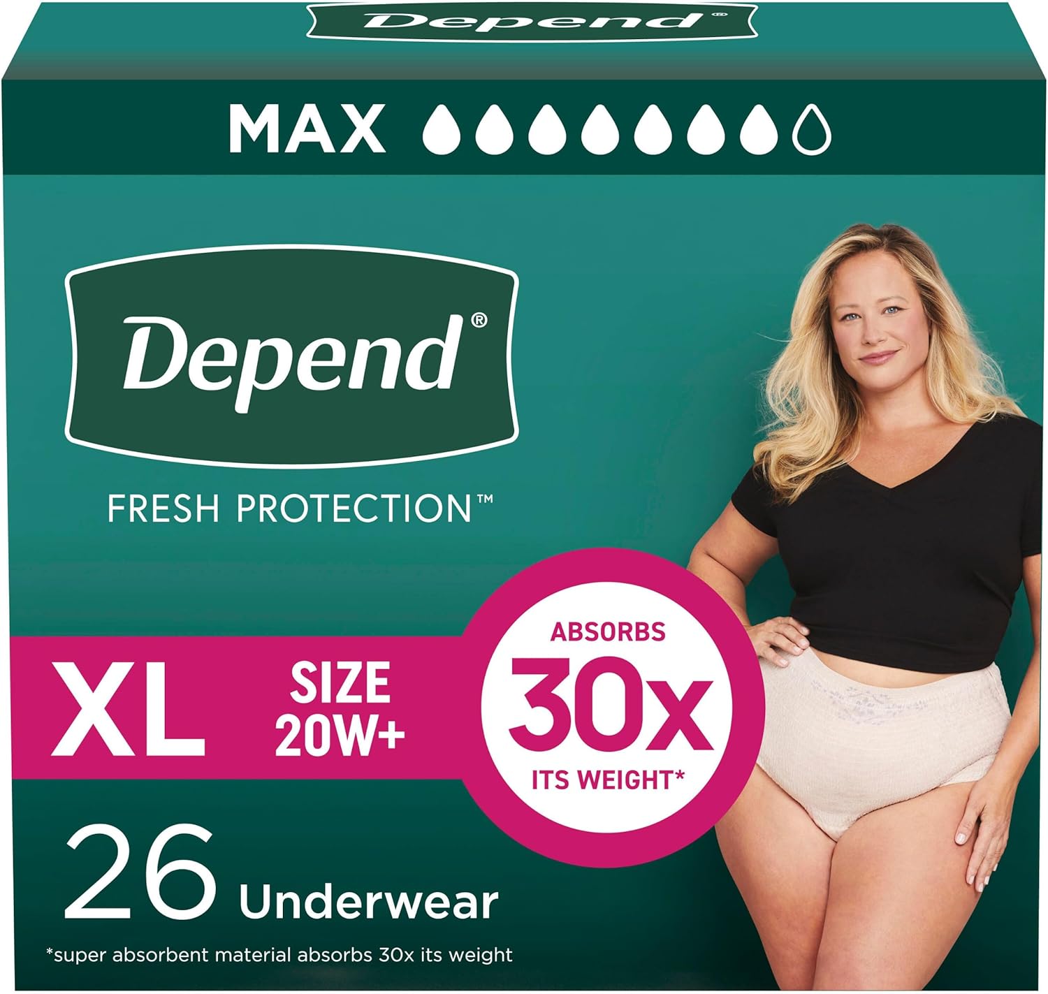 Depend FIT-Flex Incontinence Underwear for Women, Disposable, Blush, X-Large, 26 Count