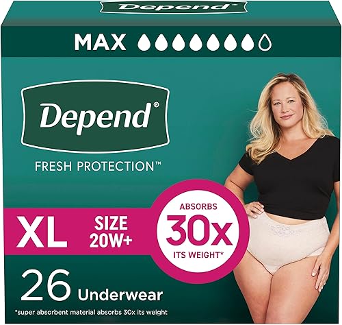 Depend Fresh Protection Pañales para Adultos, Ropa Interior para Incontinencia y Fugas de Vejiga Posparto para Mujeres, Desechables, Máximo, Extra