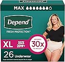 Depend Fresh Protection Adult Diapers, Incontinence & Postpartum Bladder Leak Underwear for Women, Disposable, Maximum, Extra-Large, Blush, 26 Count, Packaging May Vary