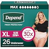 Depend Fresh Protection Adult Diapers, Incontinence & Postpartum Bladder Leak Underwear for Women, Disposable, Maximum, Extra-Large, Blush, 26 Count, Packaging May Vary