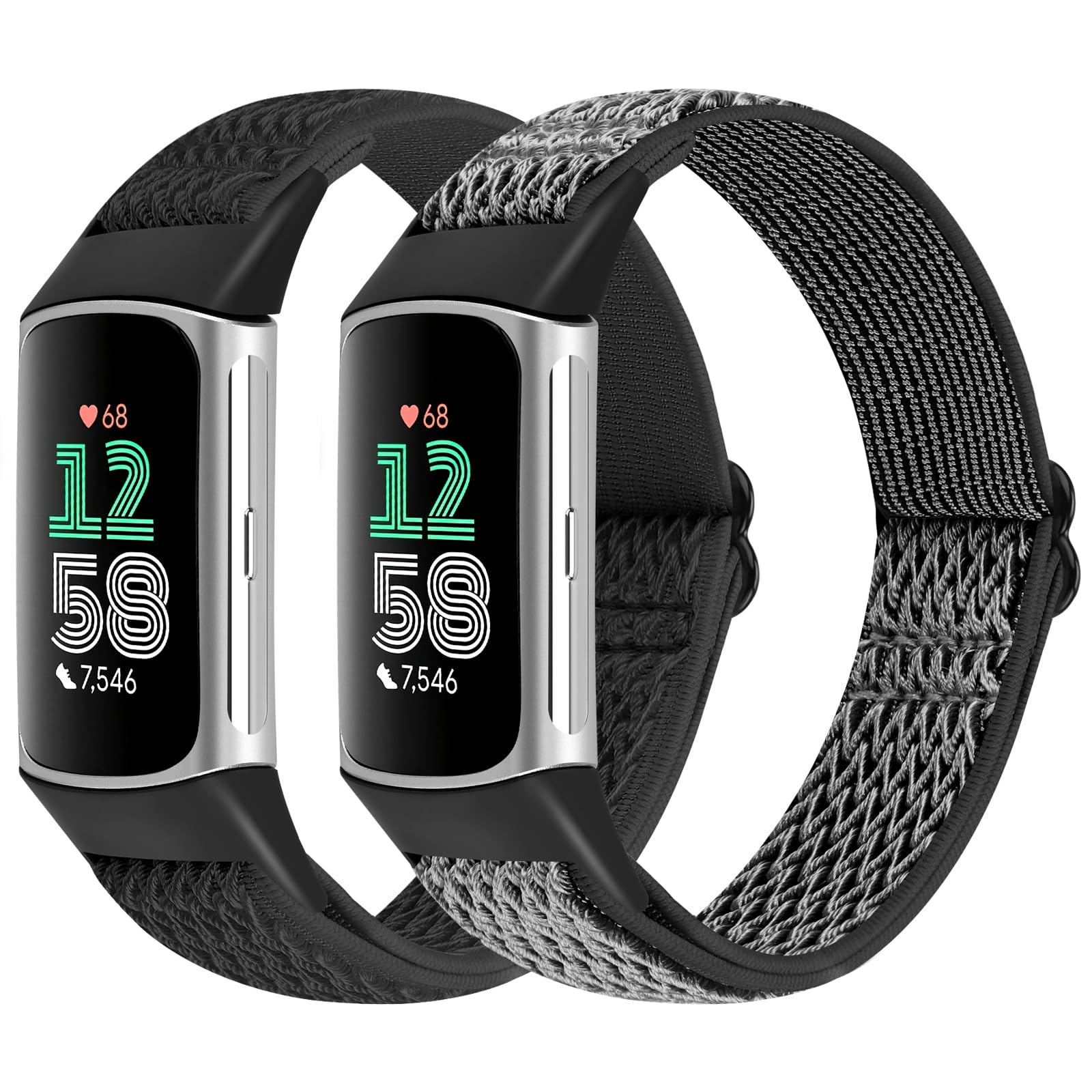 KIBDSNG Elastic Nylon Straps Compatible with Fitbit Charge 6/Fitbit Charge 5, Soft Adjustable Sport Replacement Bands for Women Men