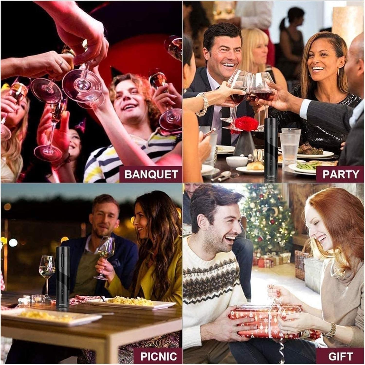 Electric Wine Opener Set Automatic Corkscrew Bottle contains Foil Cutter Stopper with Time Mark and Aerator Pourer for Party Dating 4-in-1 Gift