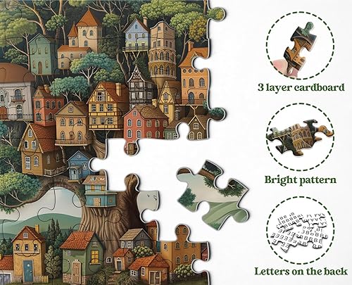 Miniatura 4 de Rompecabezas de casa del árbol para adultos de 1000 piezas, rompecabezas de árbol de plantas de arte vintage, rompecabezas de árbol de la vida de