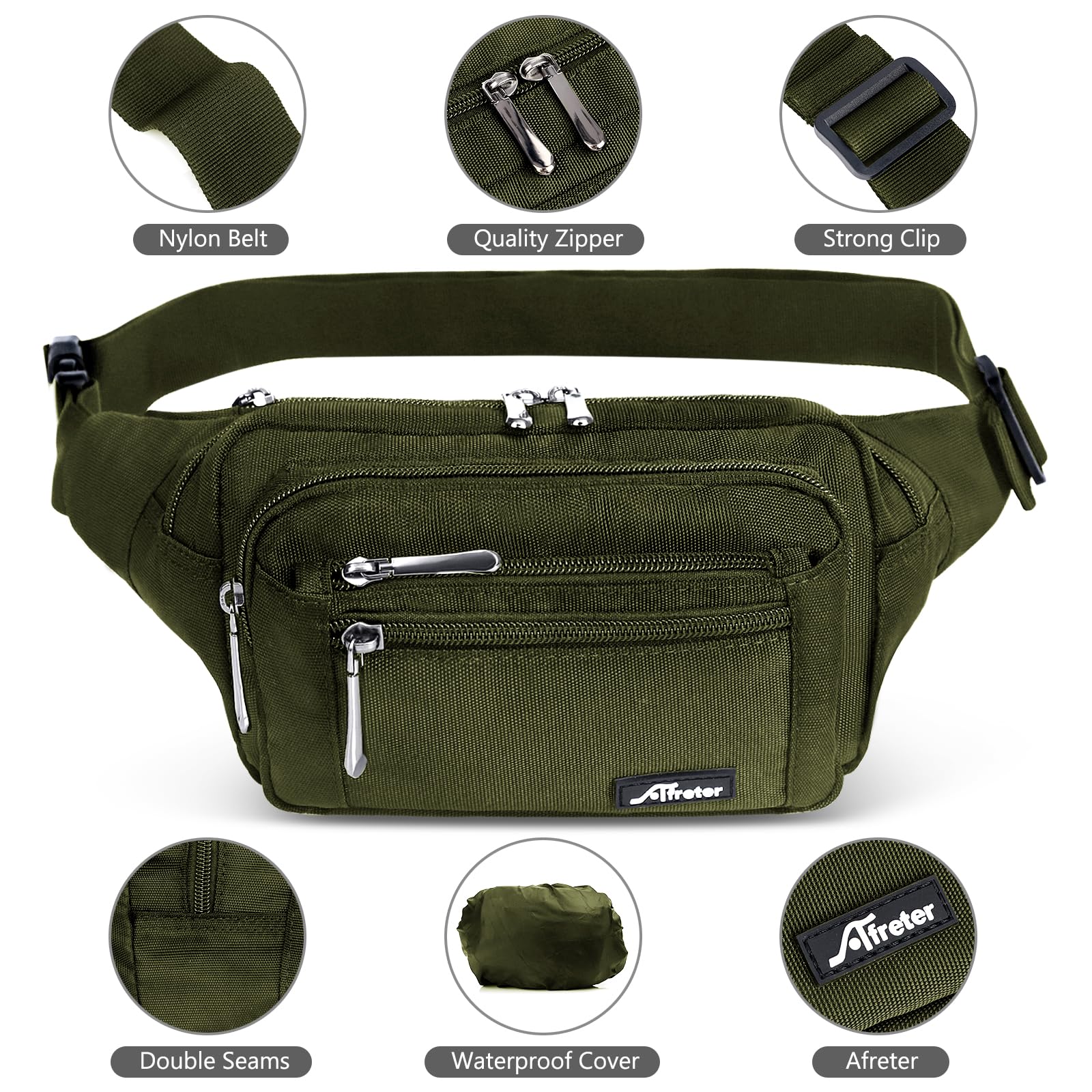 Riñonera para hombres y mujeres con correa ajustable para entrenamiento al aire libre, viajes, casual, correr, senderismo, ciclismo, Verde militar, Talla única, Moda