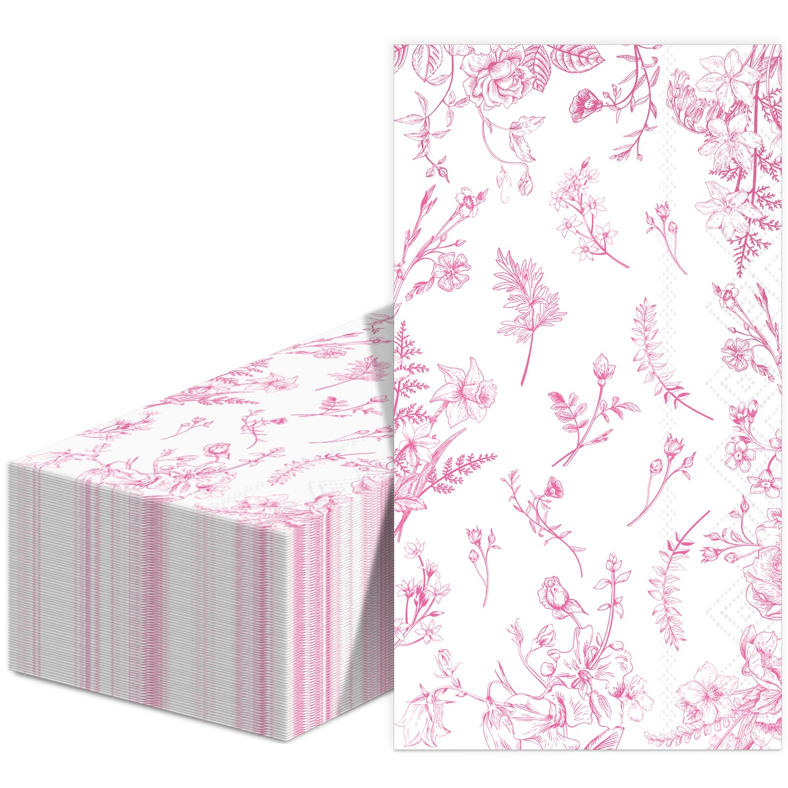 50Pcs Spring Pink Floral Guest Napkins Pink and White Flower Chinoiserie Paper Napkins Party Supplies Floral Disposable Hand Towels Toile Tissue for