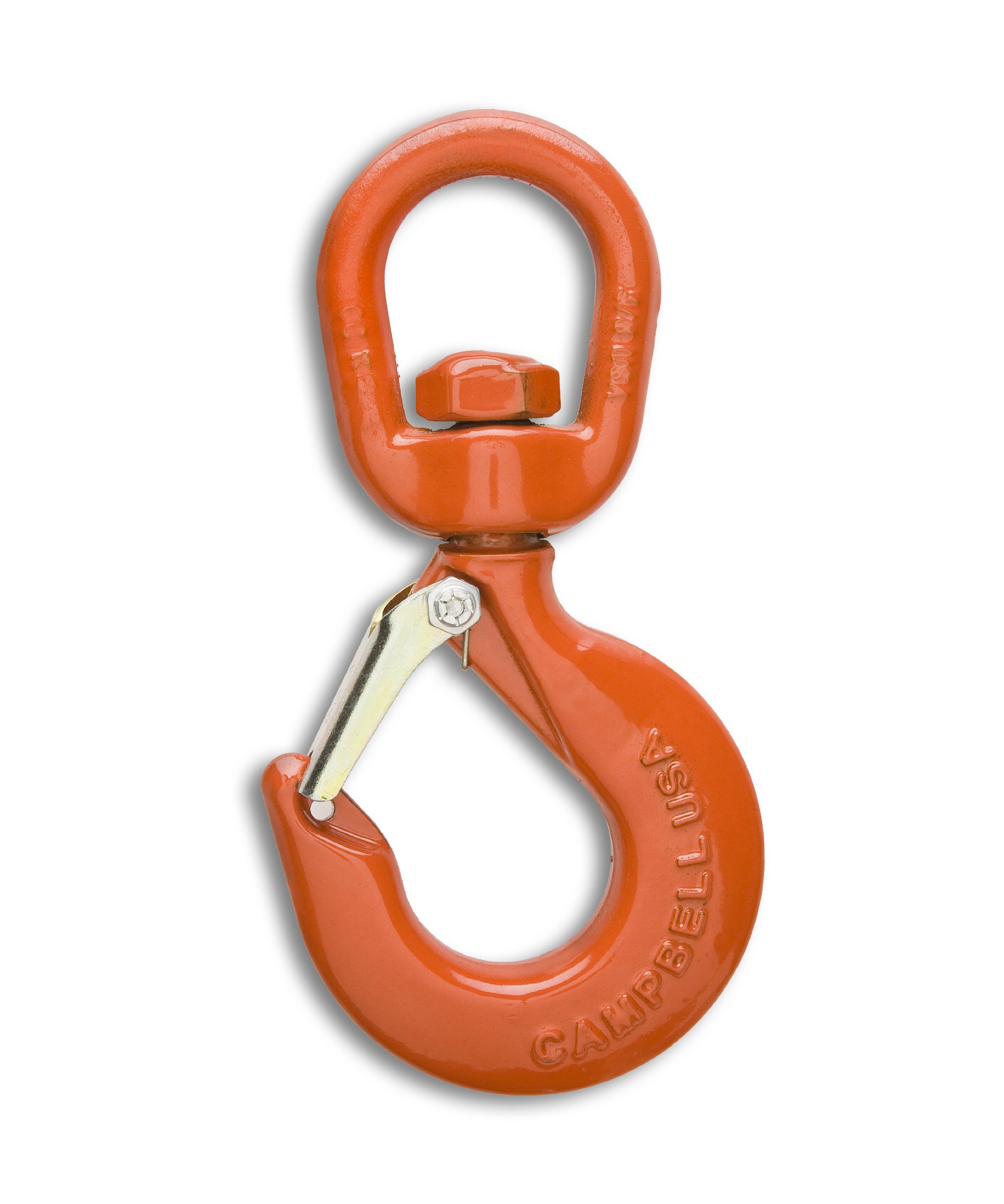 Campbell 3952915IL Drop-Forged Alloy Steel Swivel Hoist Hook with Integrated Latch, Painted Orange, 9 Trade, 7 ton Working Load Limit