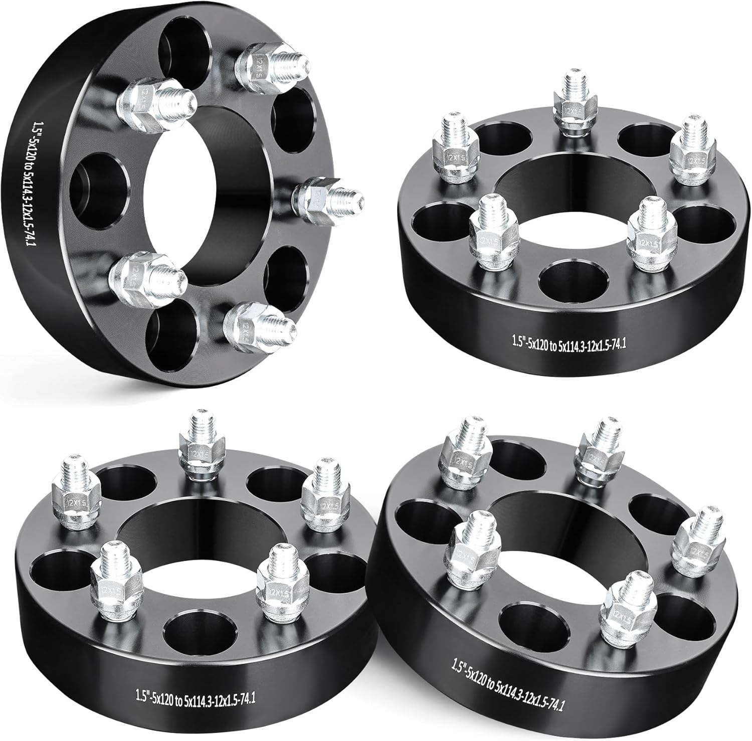 EVIL ENERGY 5x4.75 to 5x4.5 Wheel Adapters 1.5 inch Compatible with Chevy 2010-2024 Camaro, 5x120mm to 5x114.3mm 5 Lugs 74.1 mm Hub Bore M12x1.5 Studs Black, Not Hubcentric